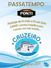 Passatempo PONTI 2019 - GANHE 1 Cruzeiro no Mediterrâneo para 2 pessoas!